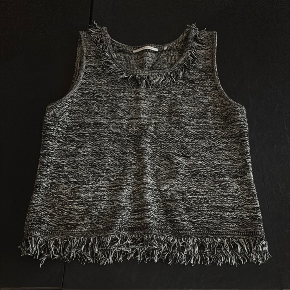 T Tahari Gray Fringe Tank Top